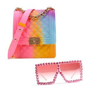 2 Pieces Set jelly purse crossbody bag and sunglasses